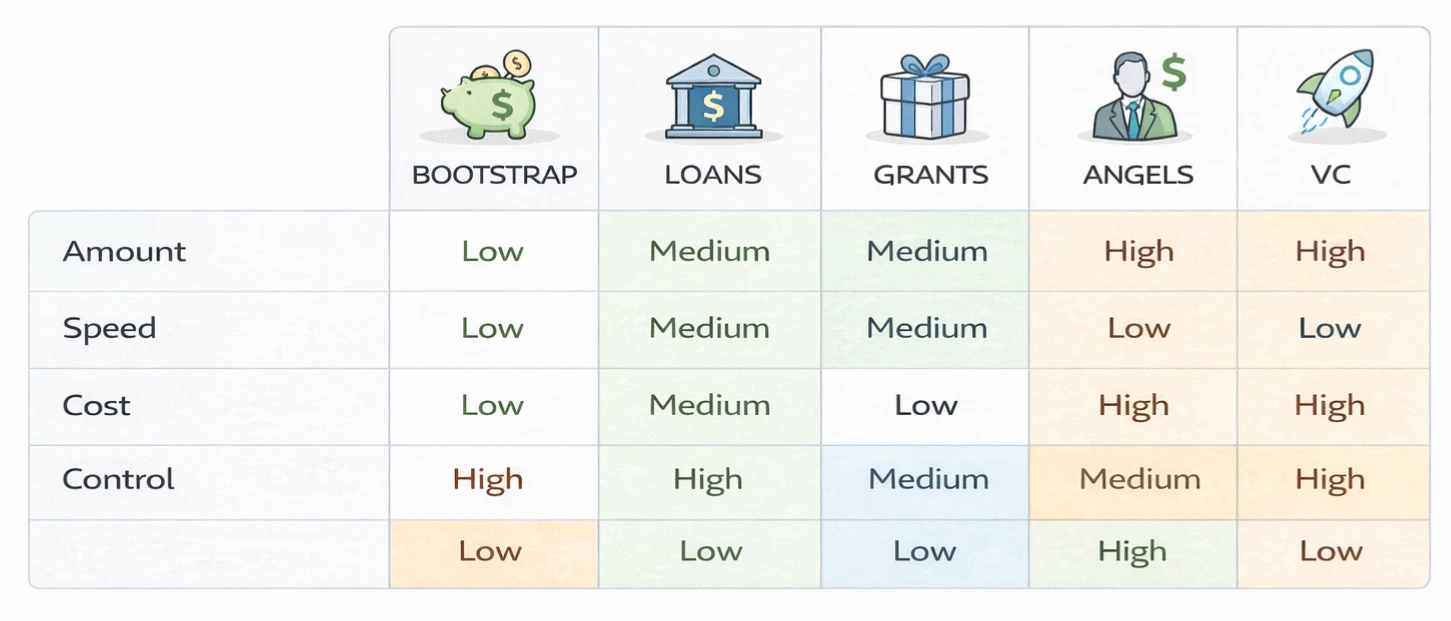 Comparison of business funding sources