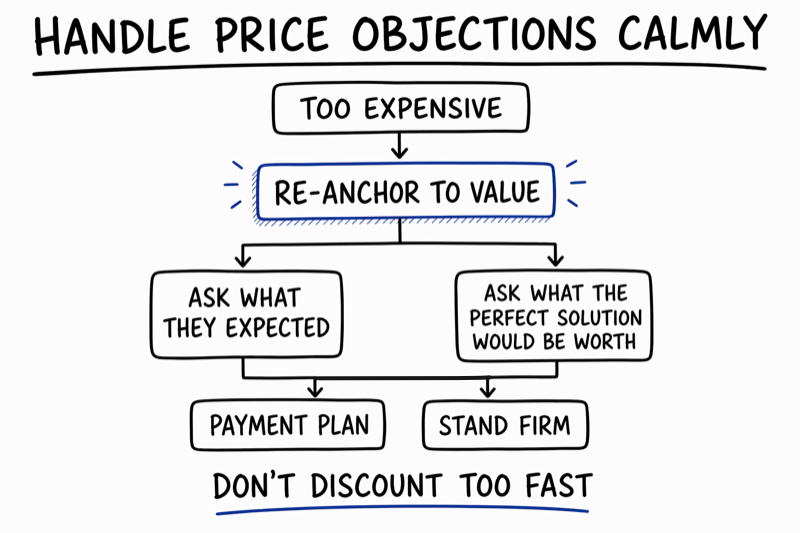 Handle price objections calmly diagram